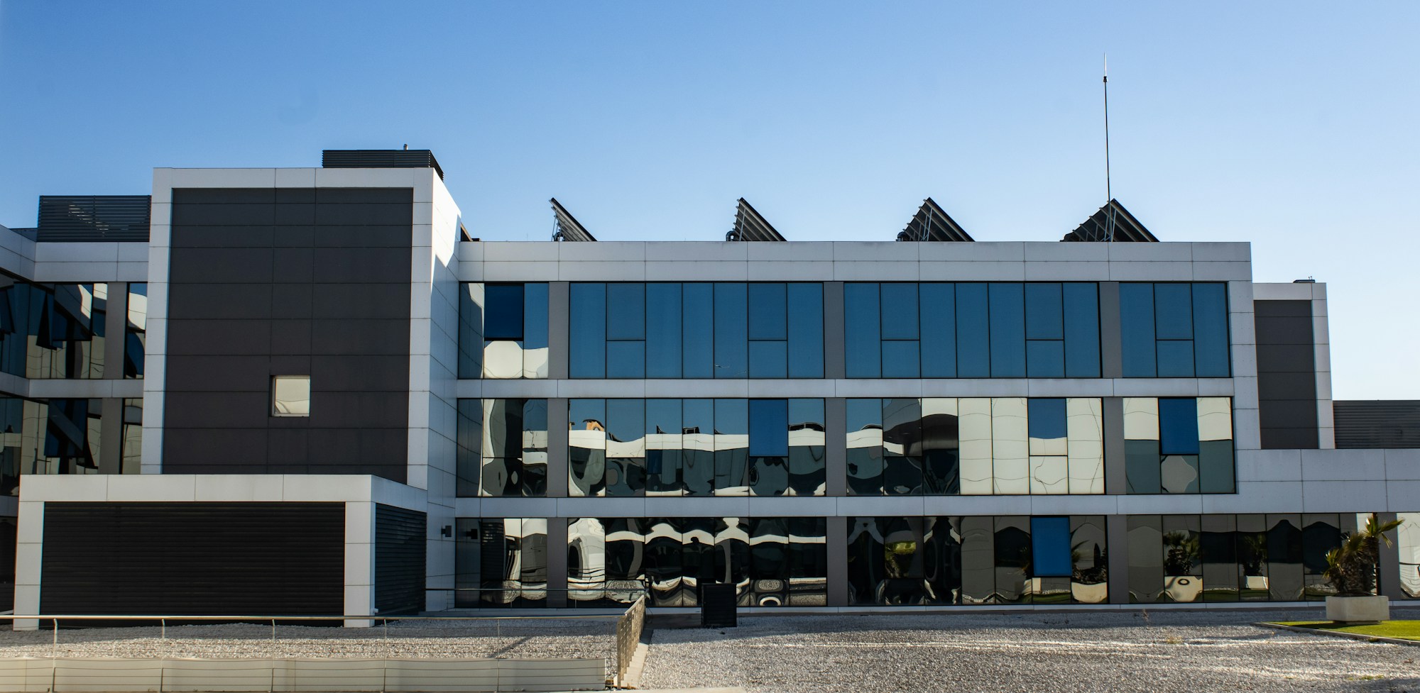 Modern commercial architecture with expansive glass façades